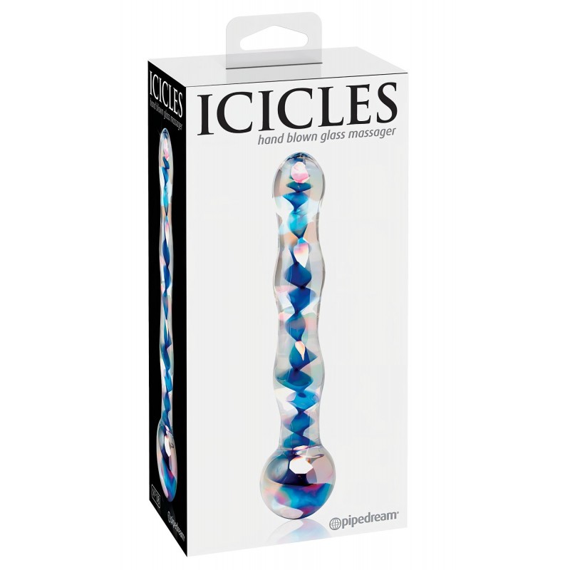 Icicles No. 08 - hullámos, kétvégű, üveg dildó (átlátszó-kék) 107289 termék bemutató kép
