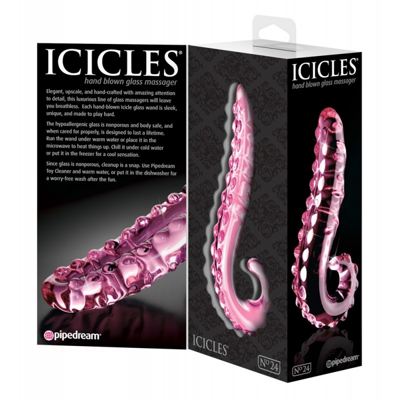Icicles No. 24 - bordás nyelv üveg dildó (pink) 50662 termék bemutató kép
