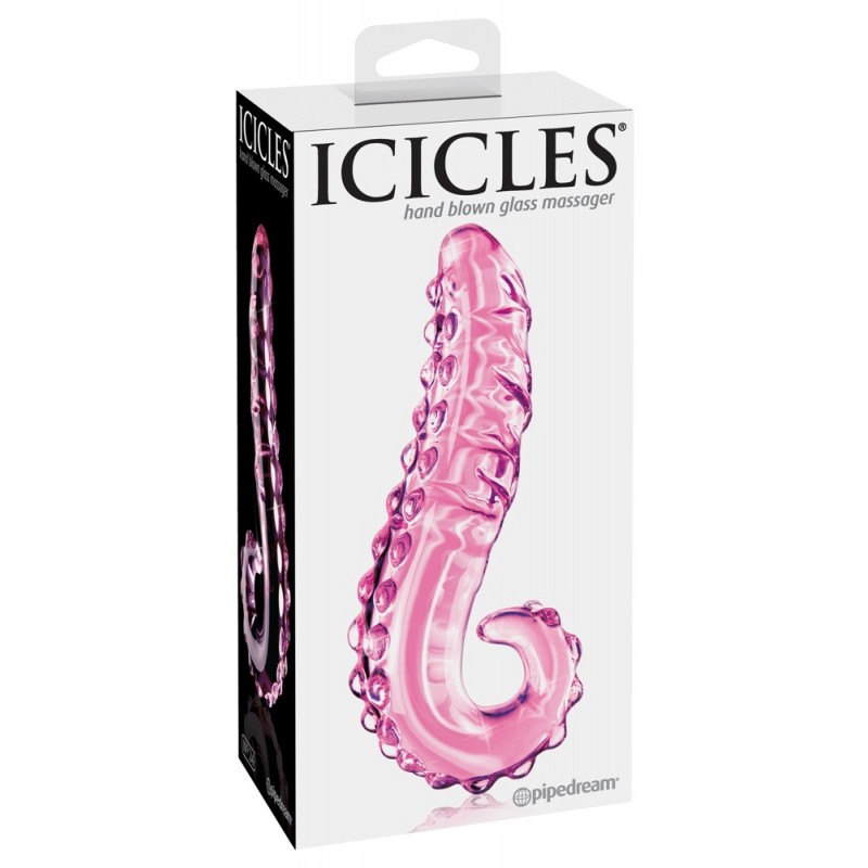 Icicles No. 24 - bordás nyelv üveg dildó (pink) 59018 termék bemutató kép