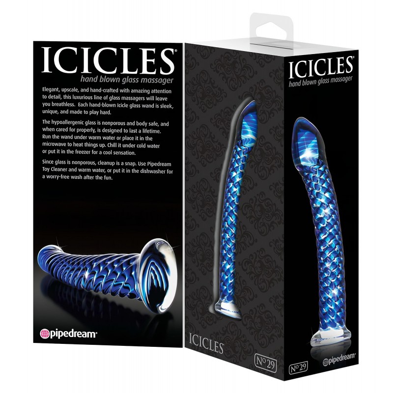Icicles No. 29 - spirál, pénisz üveg dildó (kék) 106030 termék bemutató kép
