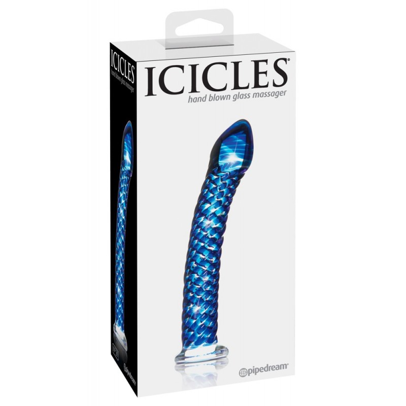 Icicles No. 29 - spirális, péniszes üveg dildó (kék) 72961 termék bemutató kép