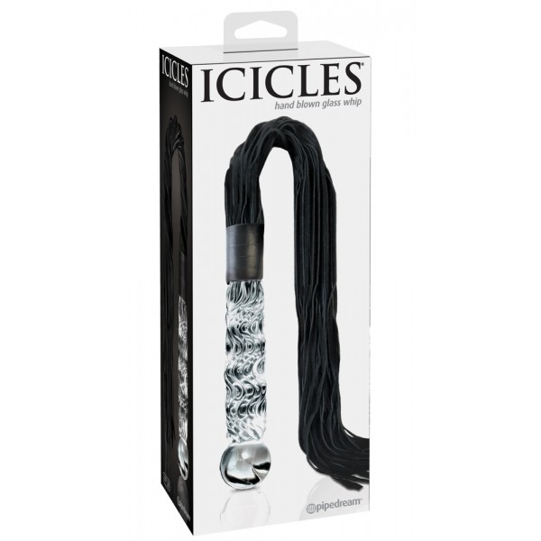 Icicles No. 38 - bőr korbács és üveg dildó (átlátszó-fekete)
