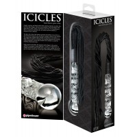 Icicles No. 38 - bőr korbácsos, hullámos üveg dildó (áttetsző-fekete) 40391 termék bemutató kép