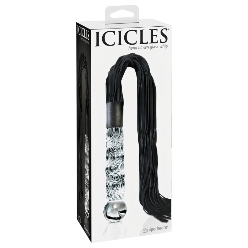 Icicles No. 38 - bőr korbács és üveg dildó (átlátszó-fekete) 107247 termék bemutató kép