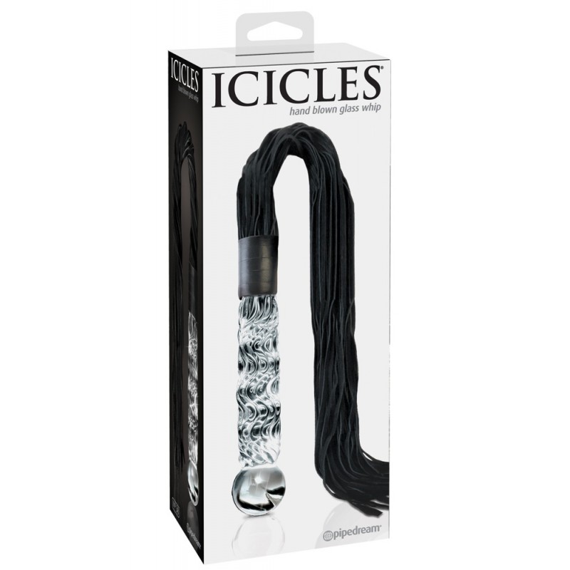 Icicles No. 38 - bőr korbács és üveg dildó (átlátszó-fekete) 93842 termék bemutató kép