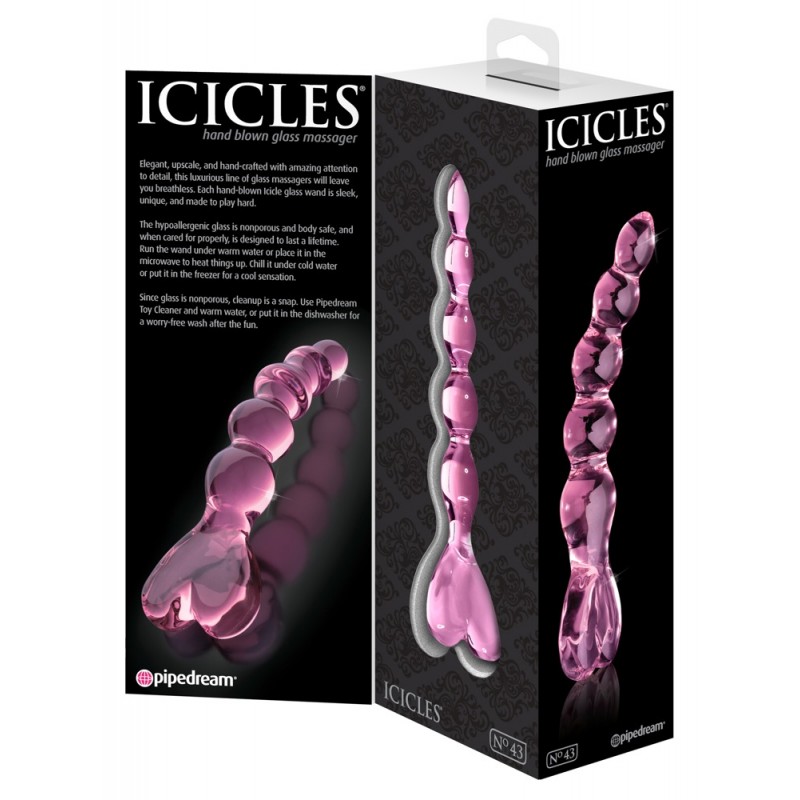 Icicles No. 43 - gyöngyös, szíves üveg dildó (pink) 40380 termék bemutató kép