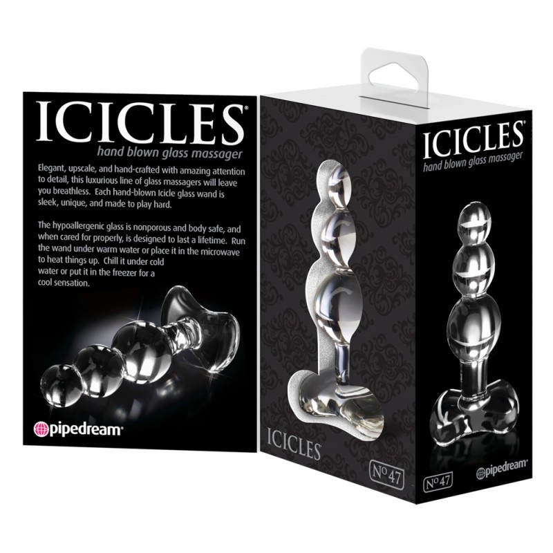 Icicles No. 47 - tripla gyöngyös, üveg anál plug (átlátszó) 40449 termék bemutató kép