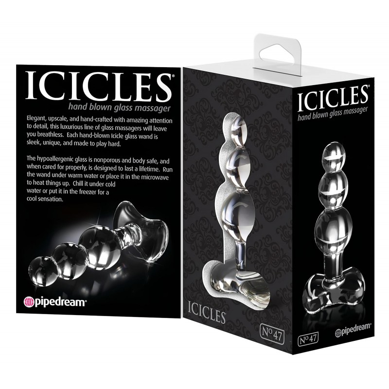 Icicles No. 47 - tripla gyöngyös, üveg anál plug (átlátszó) 107364 termék bemutató kép