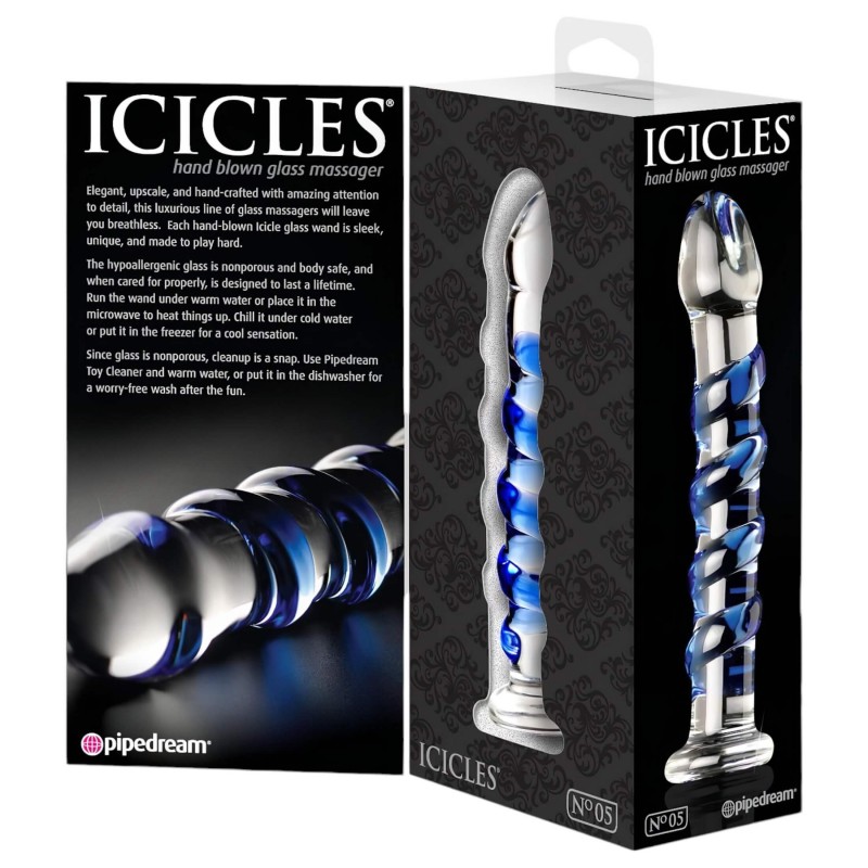 Icicles No. 5 - spirál üveg dildó (átlátszó-kék) 106671 termék bemutató kép