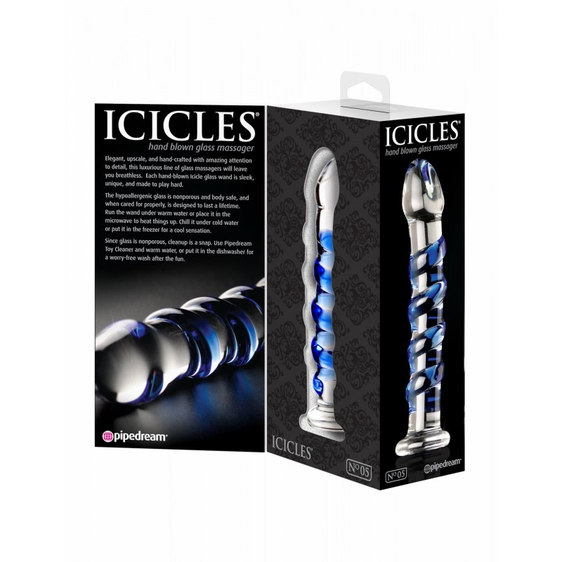 Icicles No. 5 - spirál üveg dildó (átlátszó-kék) 40066 termék bemutató kép