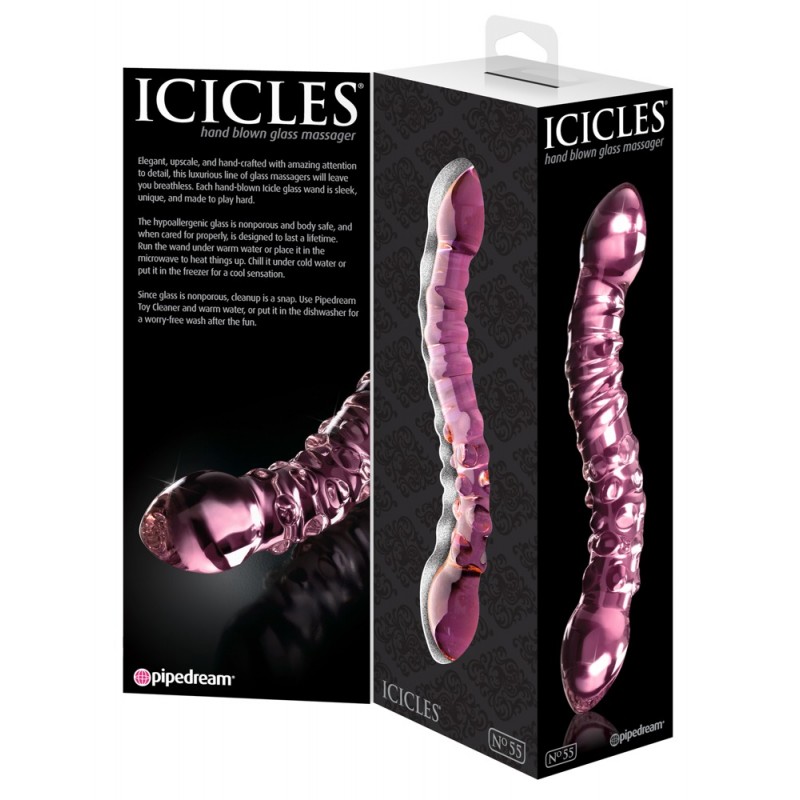 Icicles No. 55 - kétvégű, G-pont üveg dildó (pink) 40342 termék bemutató kép