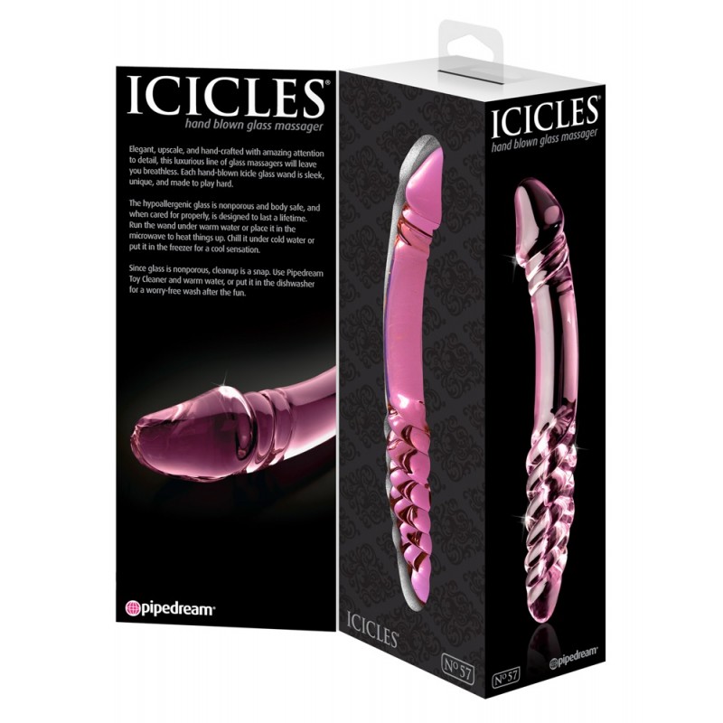 Icicles No. 57 - péniszes kétvégű üveg dildó (pink) 40347 termék bemutató kép