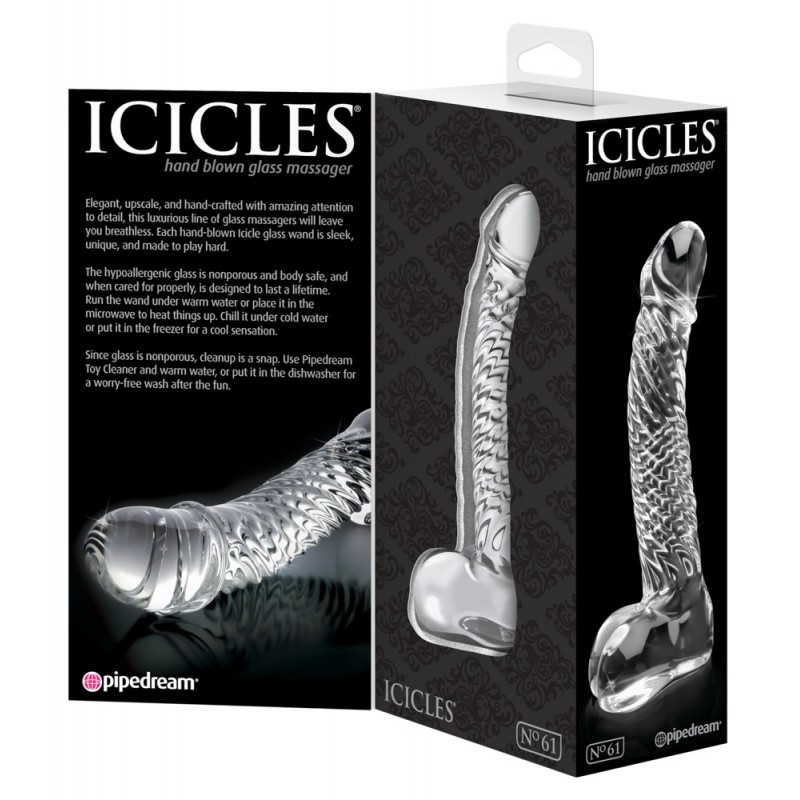 Icicles No. 61 - herés, péniszes üveg dildó (átlátszó) 40360 termék bemutató kép