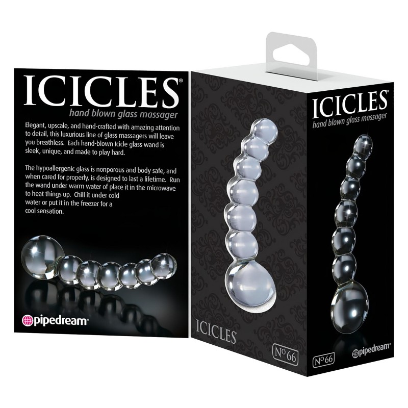 Icicles No. 66 - íves, gömbös, üveg dildó (átlátszó) 107320 termék bemutató kép