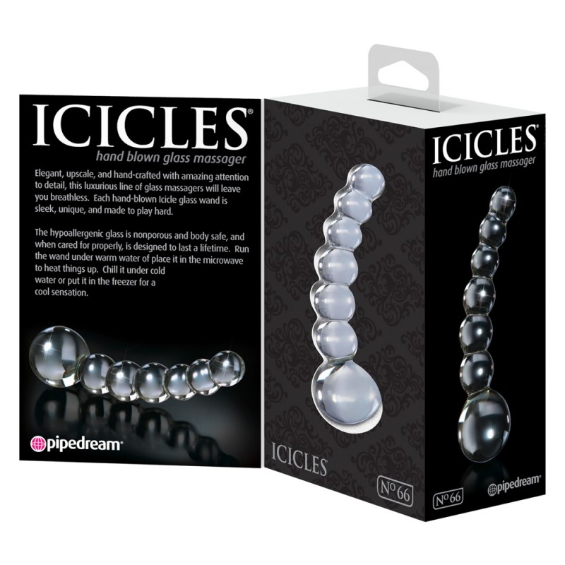 Icicles No. 66 - íves, gömbös, üveg dildó (átlátszó) 40422 termék bemutató kép