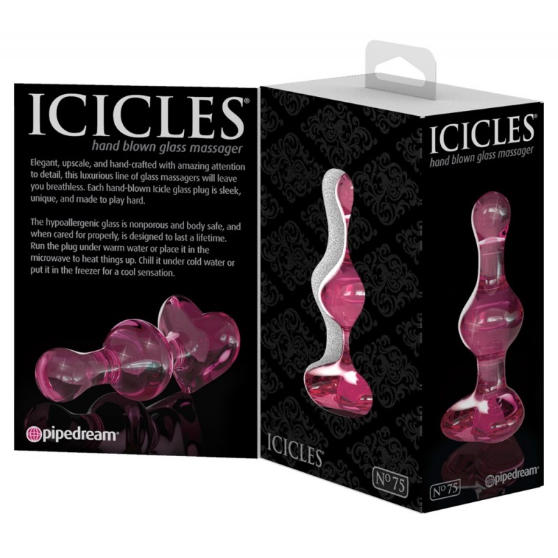 Icicles No. 75 - szíves, üveg anál dildó (pink) 40703 termék bemutató kép