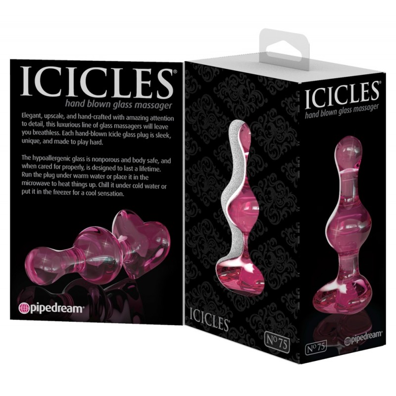 Icicles No. 75 - szíves, üveg anál plug (pink) 40703 termék bemutató kép