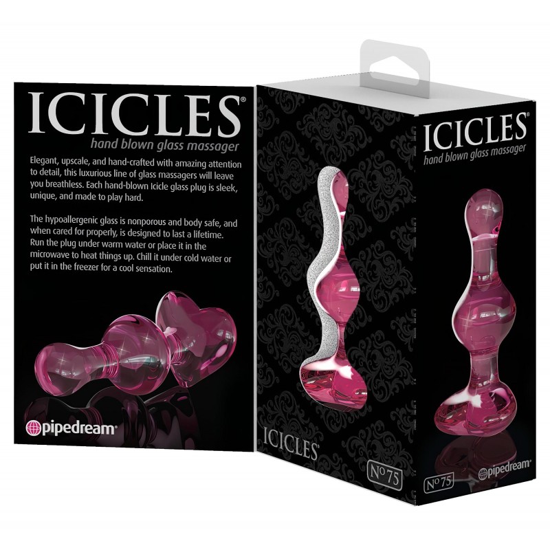 Icicles No. 75 - szíves, üveg anál plug (pink) 99154 termék bemutató kép