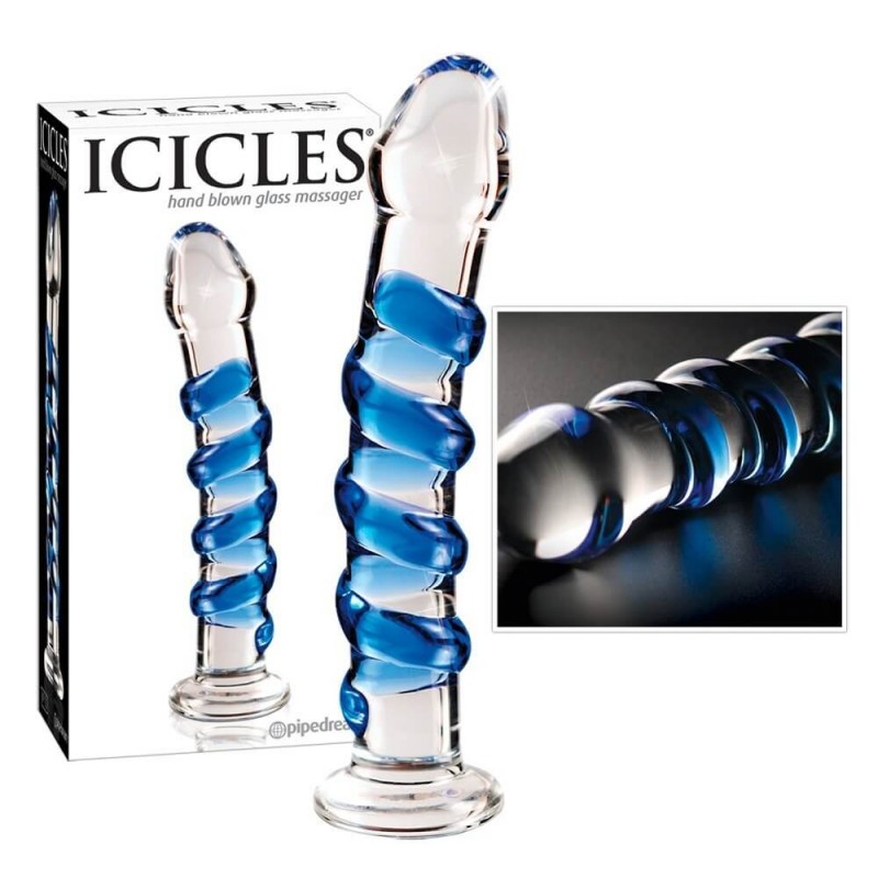 Icicles No. 5 - spirál üveg dildó (átlátszó-kék) 3621 termék bemutató kép