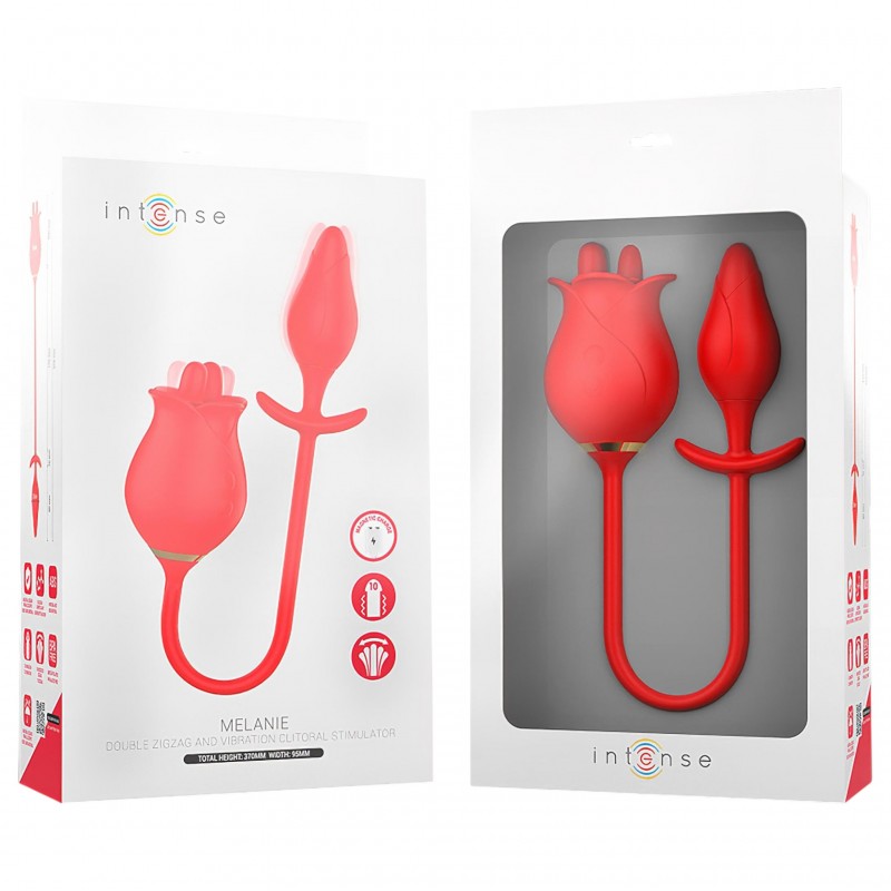 Intense Melanie - 2in1 mozgó nyelves csikló izgató vibrátor (piros) 126487 termék bemutató kép