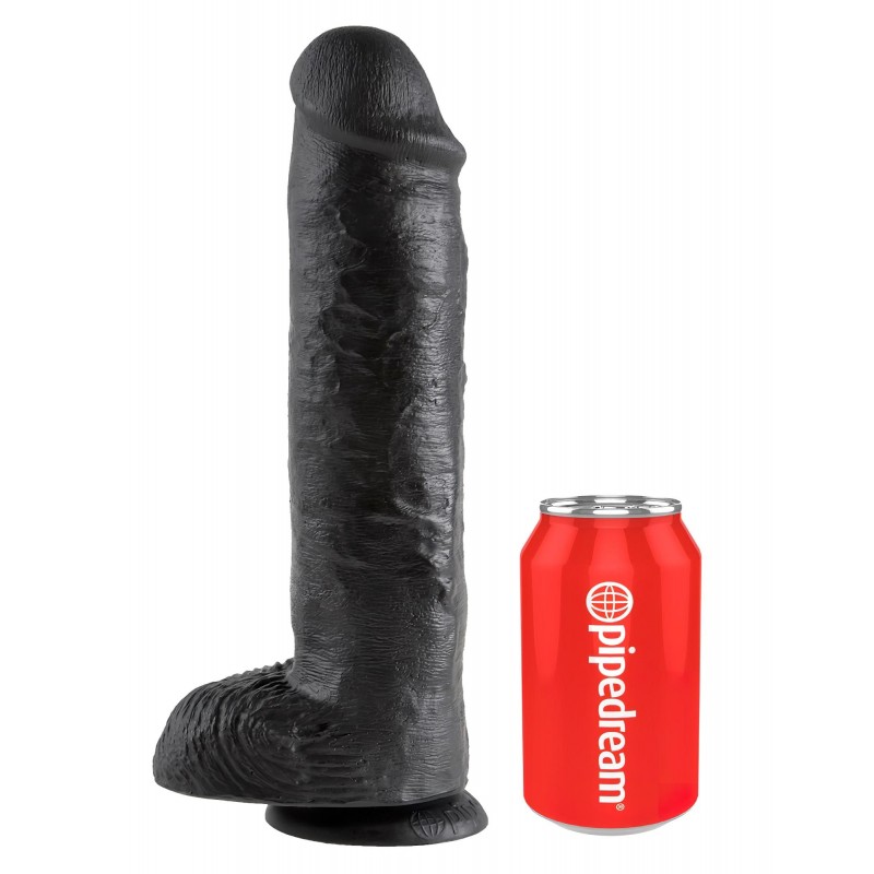 King Cock 11 - nagy tapadókorongos, herés dildó (28 cm, fekete) 131088 termék bemutató kép