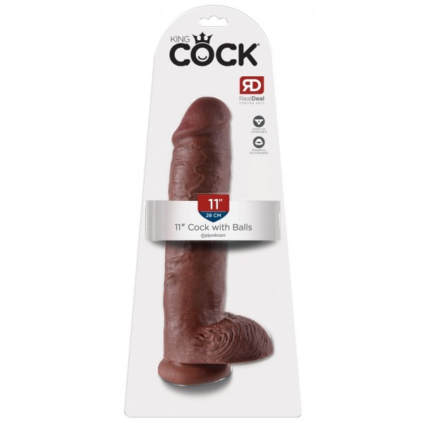 King Cock 11 - nagy tapadókorongos, herés dildó (28cm) - barna