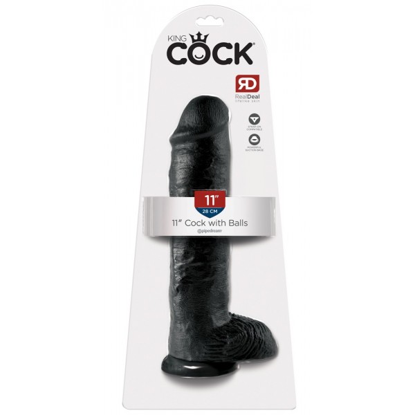 King Cock 11 - nagy tapadókorongos, herés dildó (28cm) - fekete