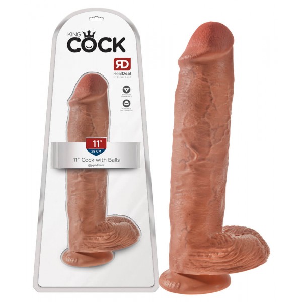 King Cock 11 - nagy tapadótalpas, herés dildó (28cm) - natúr