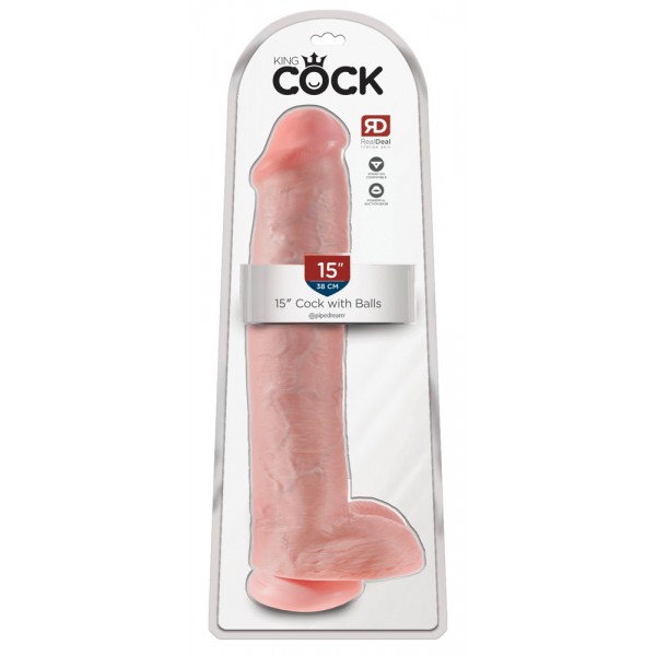 King Cock 15 - tapadókorongos, herés dildó (38cm) - natúr