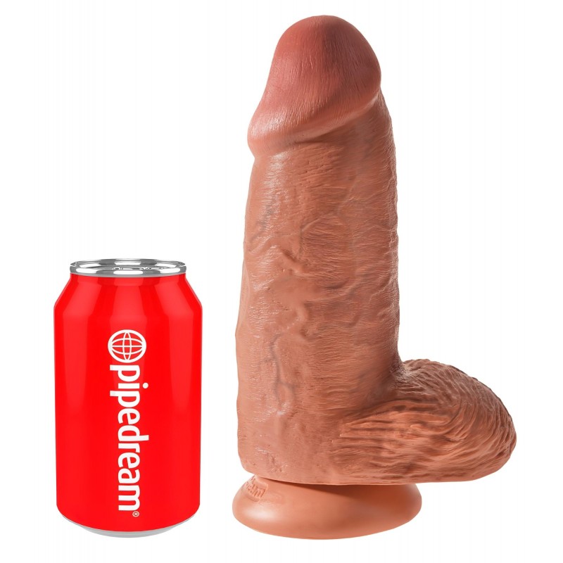 King Cock 9 Chubby - tapadókorongos vastag dildó (sötét natúr, 23 cm) 158407 termék bemutató kép