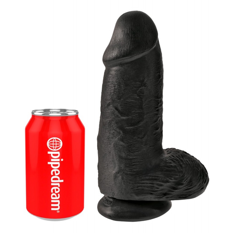 King Cock 9 Chubby - tapadókorongos, herés dildó (23cm) - fekete 40508 termék bemutató kép