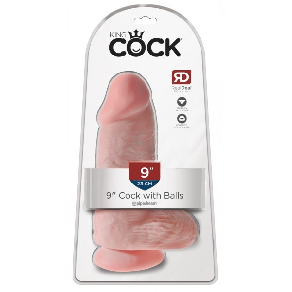 King Cock 9 Chubby - tapadókorongos, herés dildó (23cm) - natúr