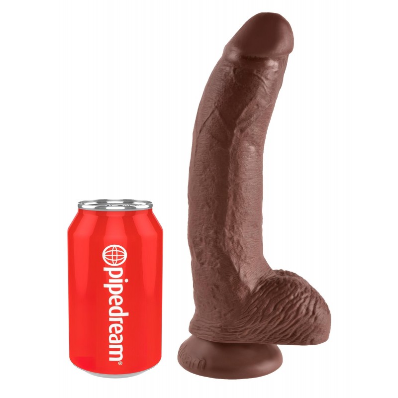 King Cock 9 - nagy tapadókorongos, herés dildó (23 cm, barna) 131204 termék bemutató kép