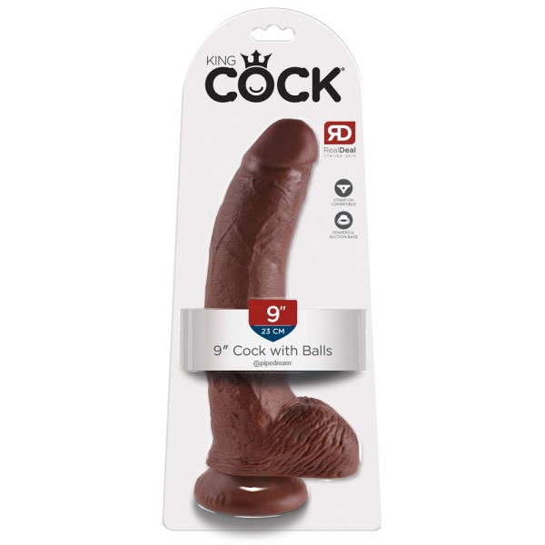 King Cock 9 - nagy tapadókorongos, herés dildó (23cm) - barna