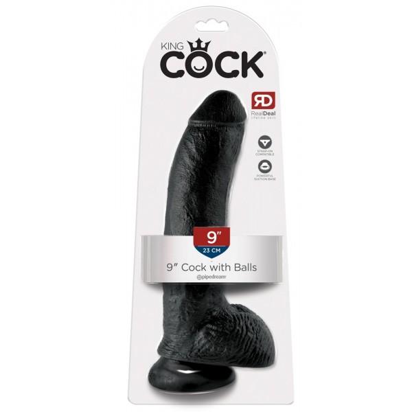 King Cock 9 - nagy tapadókorongos, herés dildó (23cm) - fekete