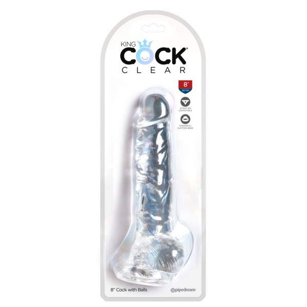 King Cock Clear 8 - tapadókorongos, herés dildó (20cm)
