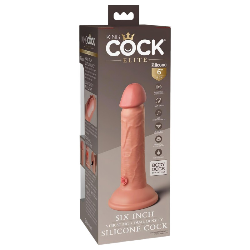 King Cock Elite 6 - élethű vibrátor 15 cm (sötét natúr) 129643 termék bemutató kép