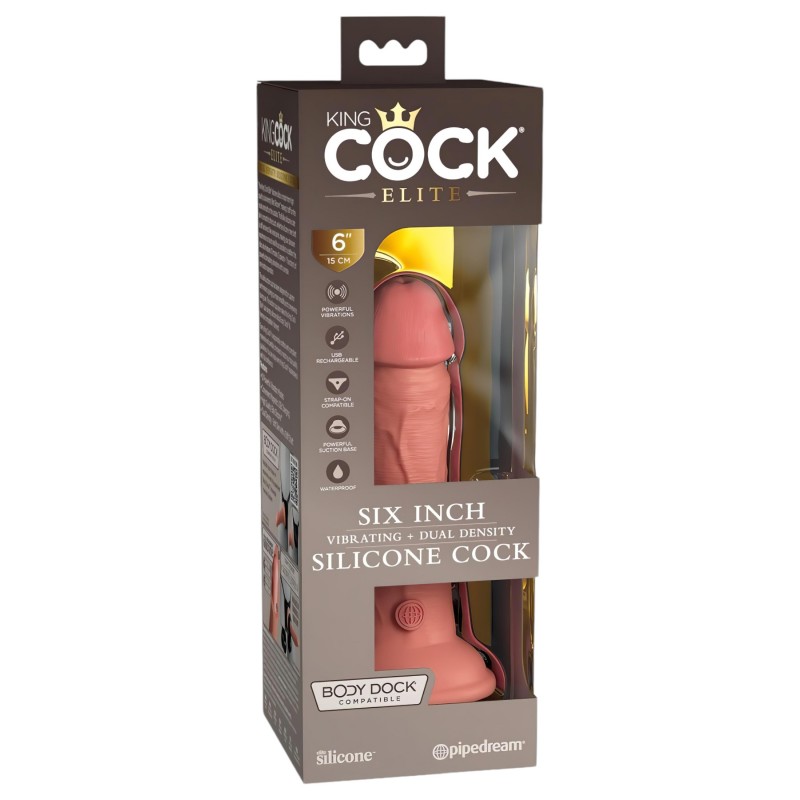 King Cock Elite 6 - élethű vibrátor 15 cm (sötét testszínű) 144191 termék bemutató kép