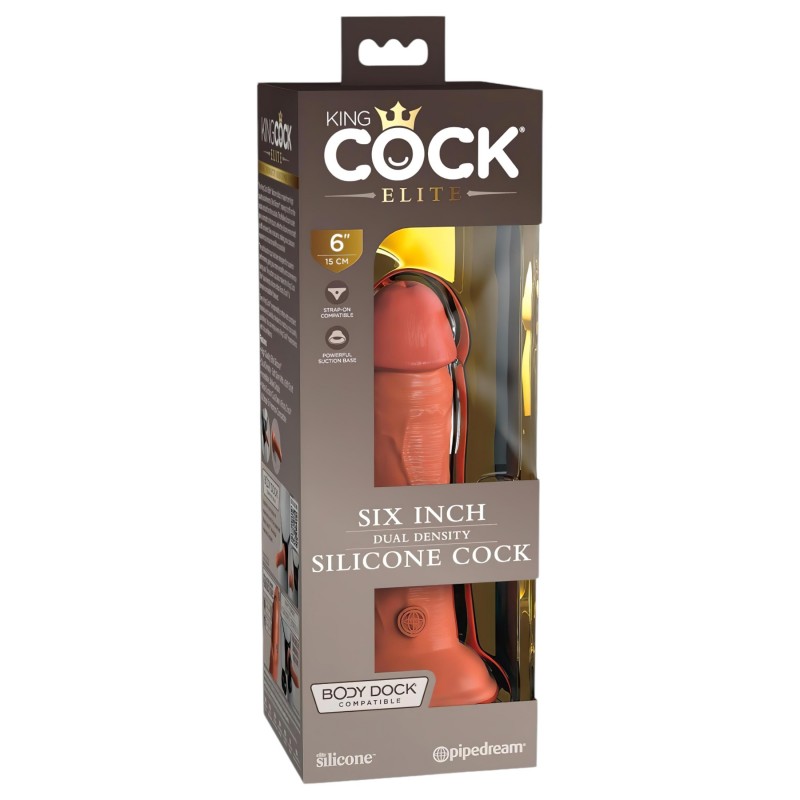 King Cock Elite 6 - tapadókorongos, élethű dildó (15 cm) - sötét 129638 termék bemutató kép