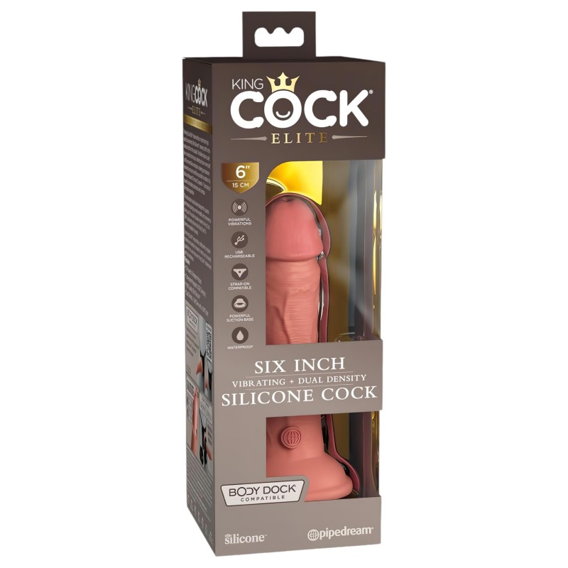 King Cock Elite 6 - tapadókorongos vibrátor (15cm) - natúr 106036 termék bemutató kép