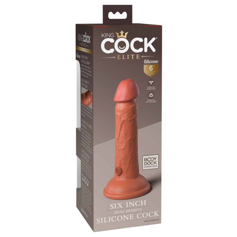 King Cock Elite 6 - tapadókorongos, élethű dildó (15cm) - sötét 51475 termék bemutató kép