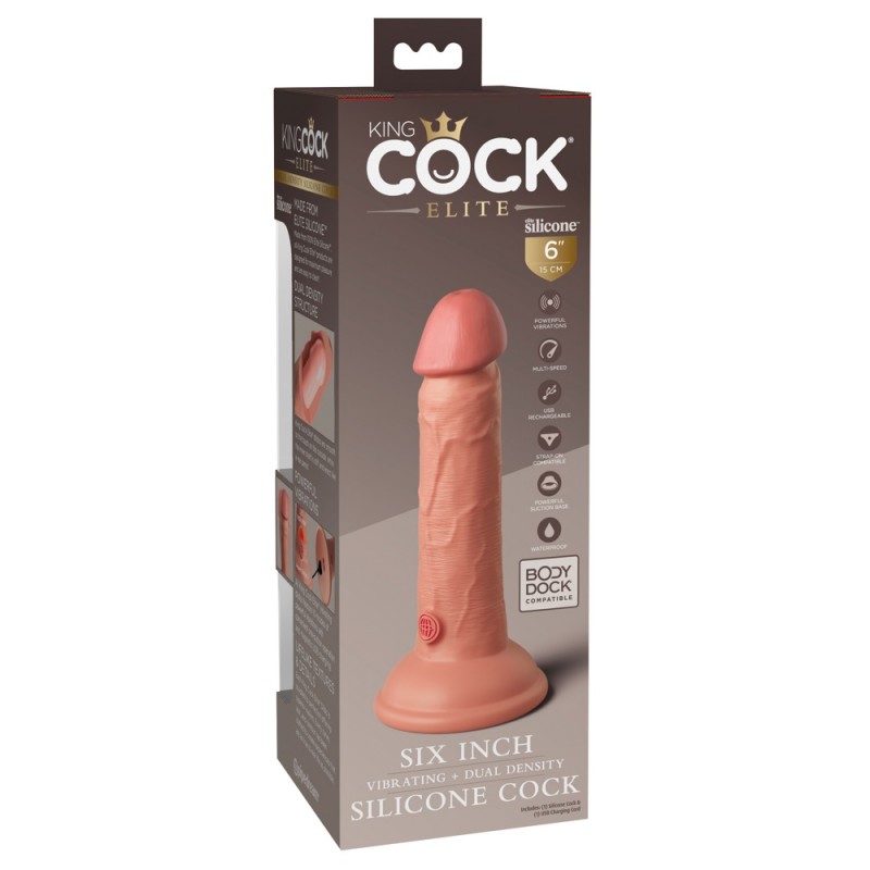 King Cock Elite 6 - tapadókorongos vibrátor (15cm) - natúr 51561 termék bemutató kép