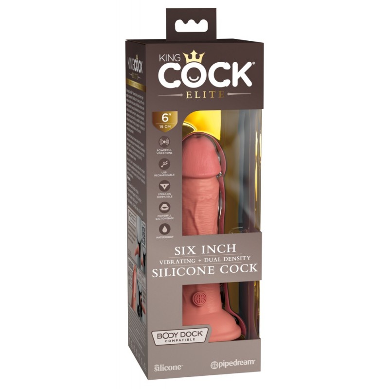 King Cock Elite 6 - tapadókorongos vibrátor (15cm) - natúr 72963 termék bemutató kép