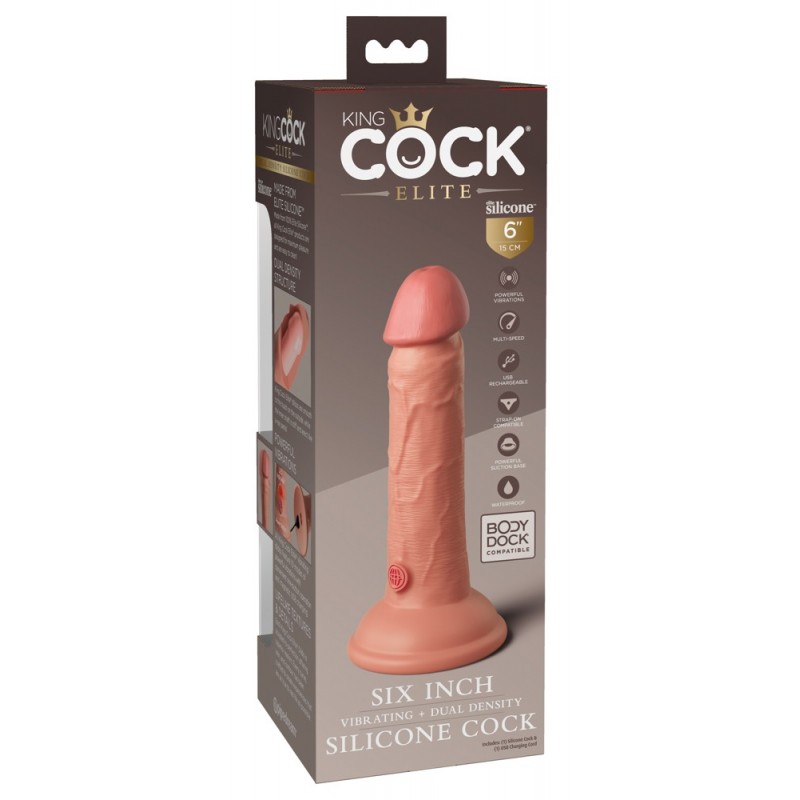 King Cock Elite 6 - élethű vibrátor 15cm (sötét natúr) 85302 termék bemutató kép