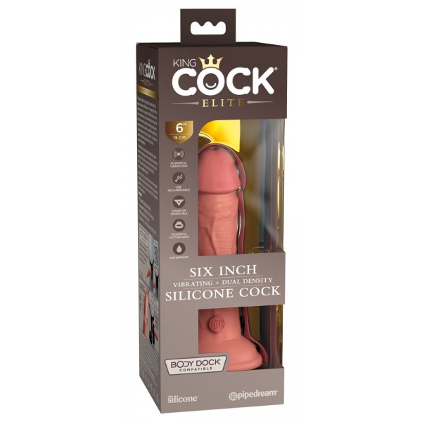 King Cock Elite 6 - tapadótalpas, élethű vibrátor (15cm) - sötét natúr
