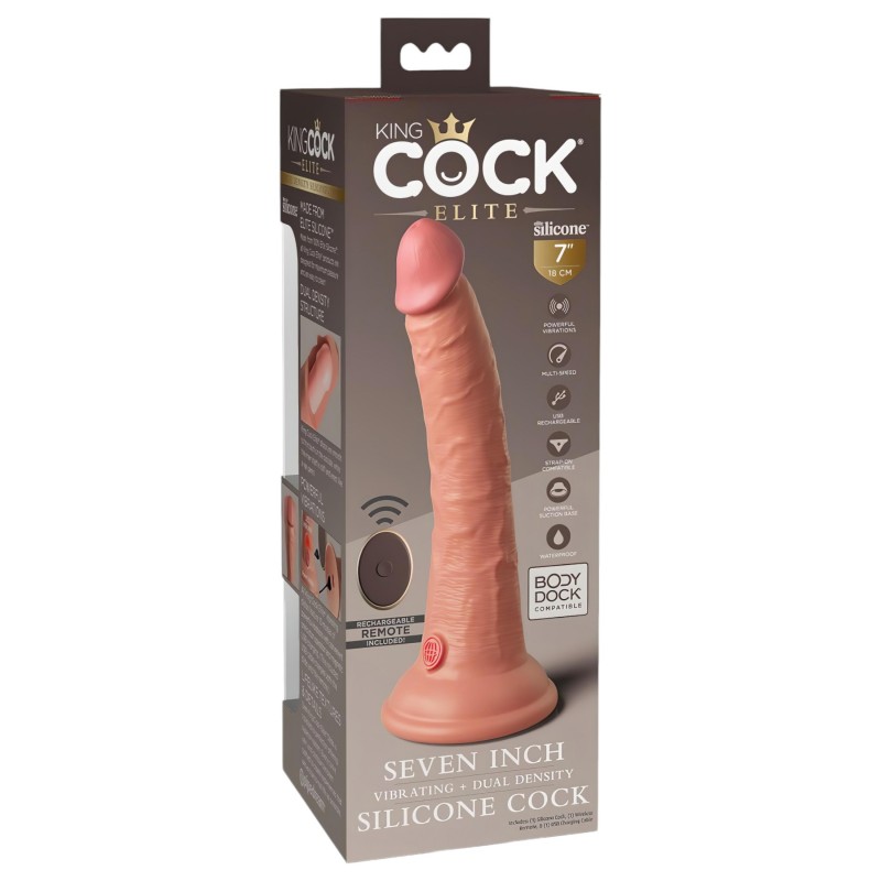King Cock Elite 7 - tapadókorongos, rádiós vibrátor 18cm - natúr 105902 termék bemutató kép