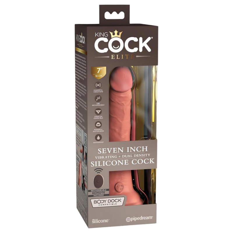 King Cock Elite 7 - tapadókorongos, rádiós vibrátor 18cm - natúr 105903 termék bemutató kép