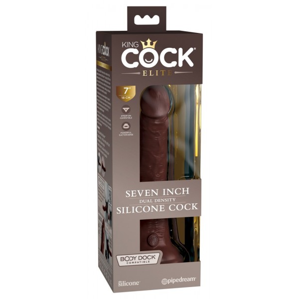 King Cock Elite 7- tapadótalpas, élethű dildó (18cm) - barna