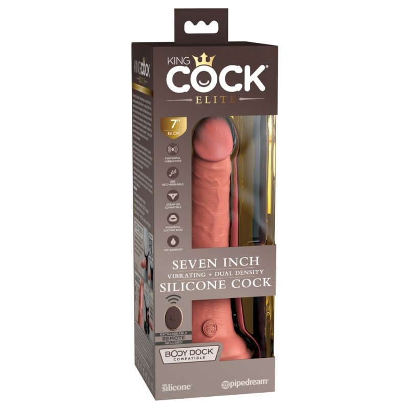 King Cock Elite 7 - tapadókorongos, rádiós vibrátor 18cm - natúr 93855 termék bemutató kép