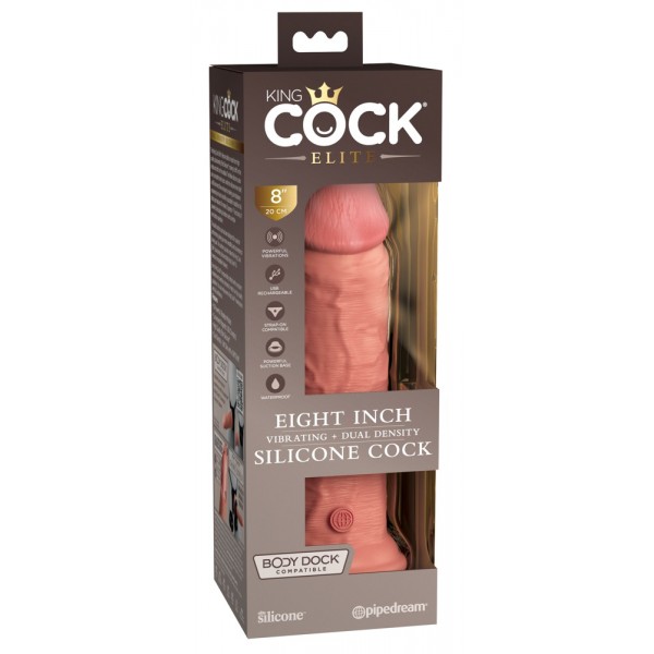 King Cock Elite 8 - tapadókorongos vibrátor (20cm) - natúr